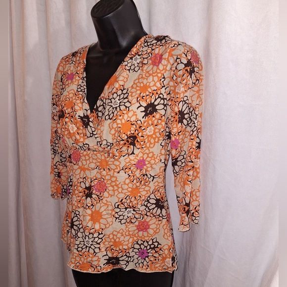 Liz Claiborne Patterned Blouse in Orange and Gray - Picture 3 of 5
